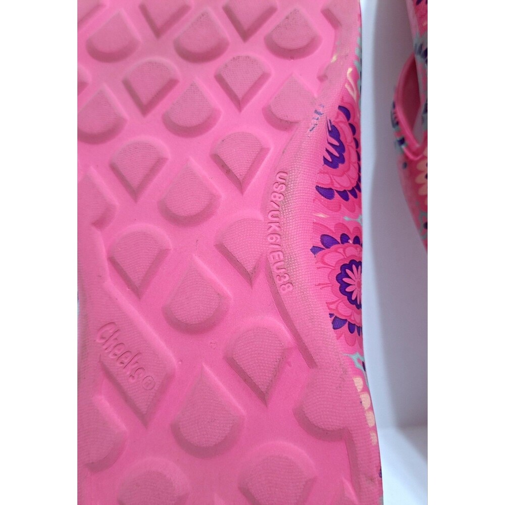 Cheeks Health Sandals Tony Little Size 8 Pink Floral Thong Flip Flops Multicolor - Picture 8 of 8